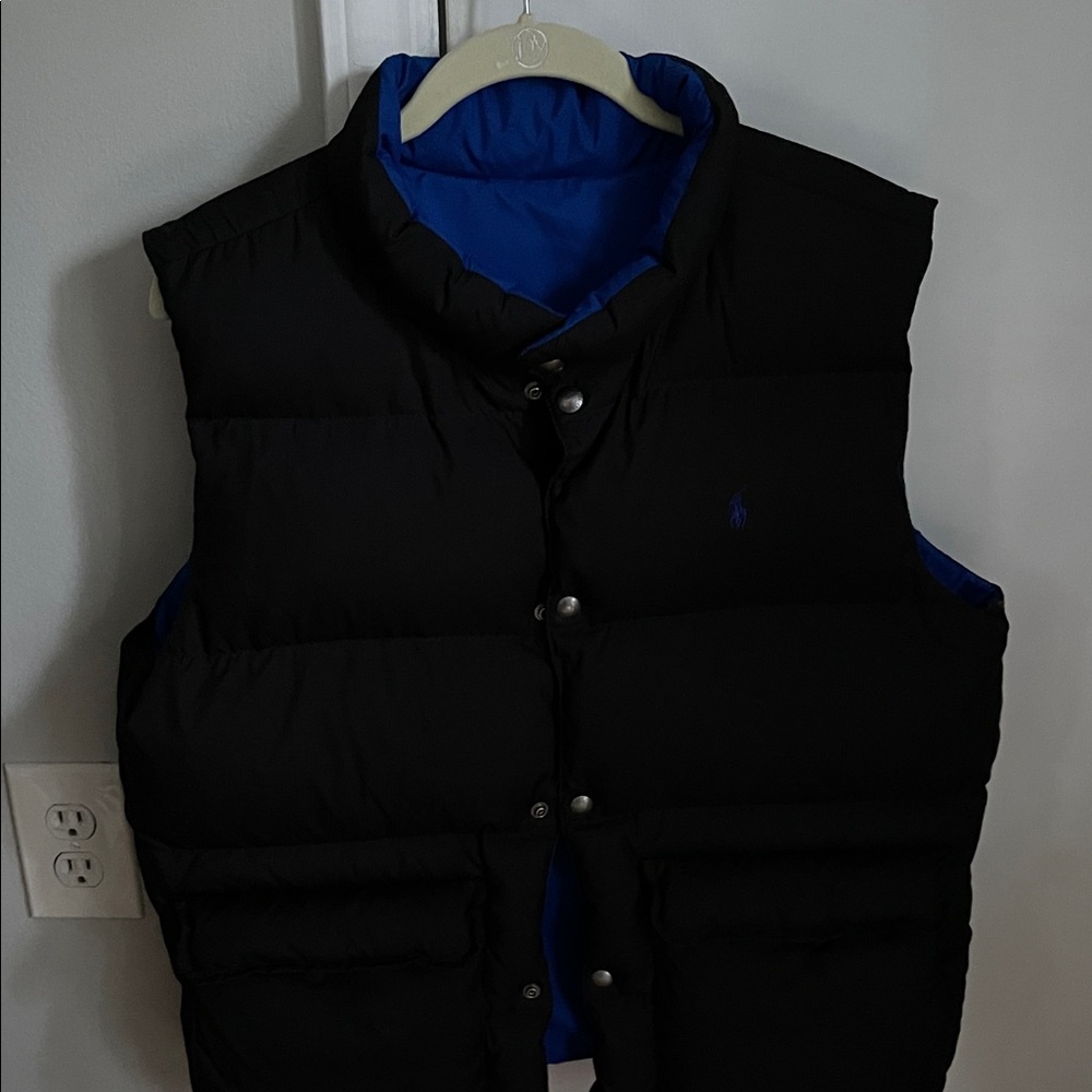Polo Ralph Lauren Reversible Black Blue puffer vest sz 18
